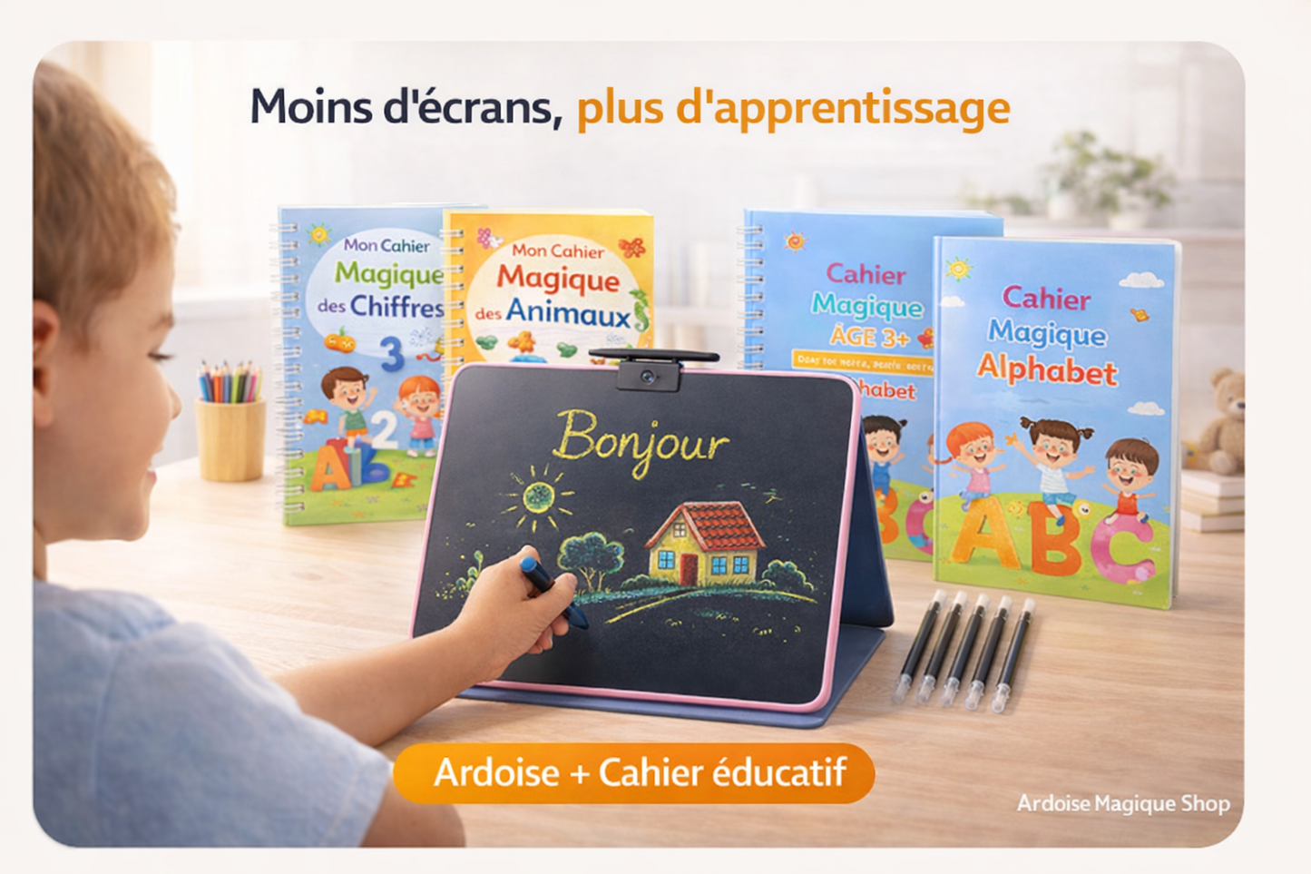 Ardoise magique avec 4 cahiers éducatifs